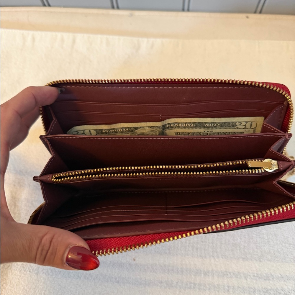 Coach Red Leather Zip Wristlet with Gold Accents - Picture 5 of 5